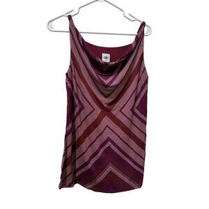 CAbi Style 3084 Drape camisole lined tank maroon/white geometric print sz Small